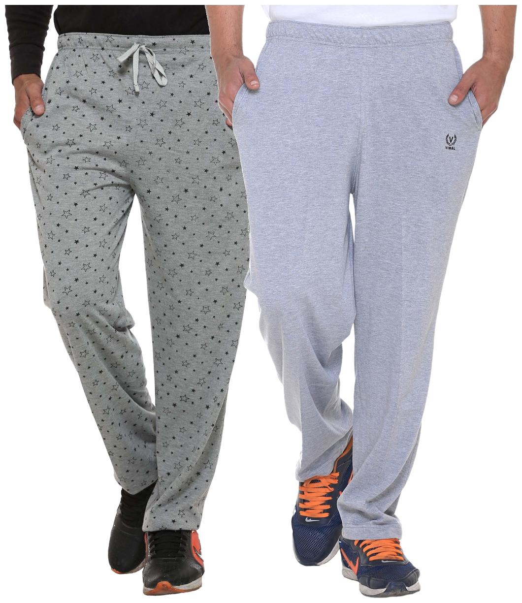 

Vimal Multicolor Print And Plain Cotton Trackpants For Men (pack Of 2)