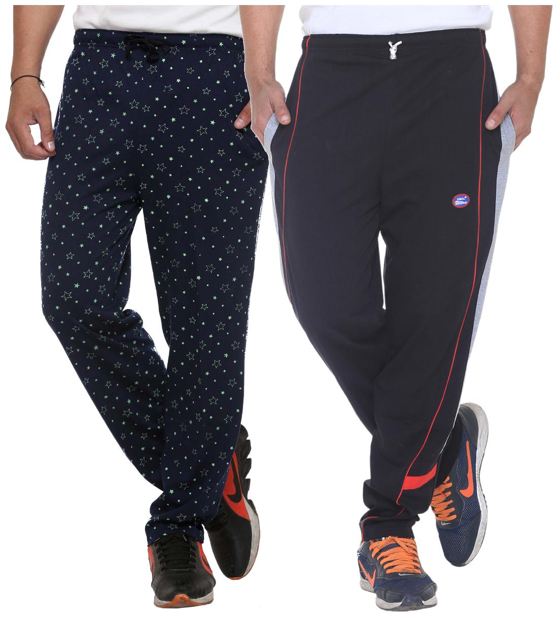 

Vimal Multicolor Print And Plain Cotton Trackpants For Men (pack Of 2)