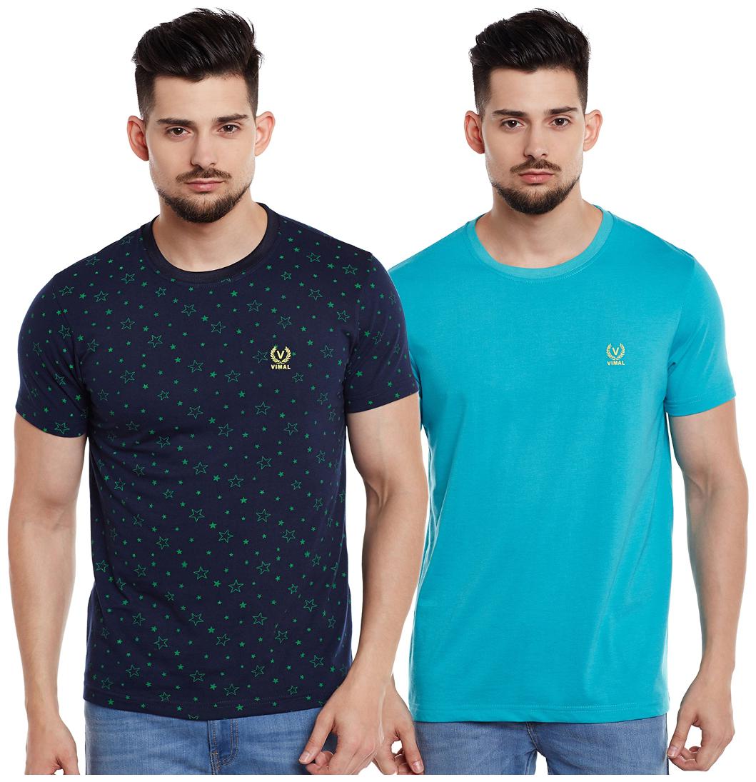 

VIMAL JONNEY Men Multi Slim fit Cotton Round neck T-Shirt - Pack Of 2