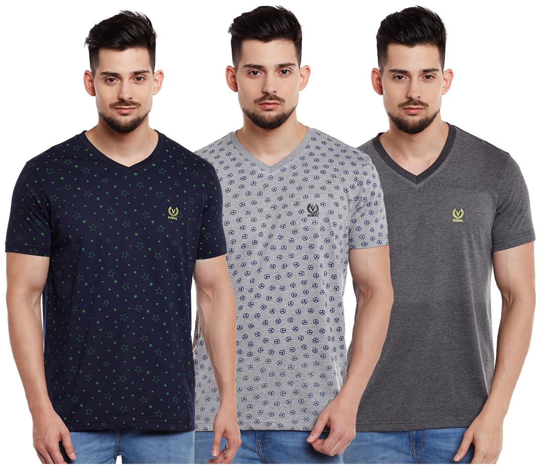 

VIMAL JONNEY Men Multi Regular fit Cotton V neck T-Shirt - Pack Of 3
