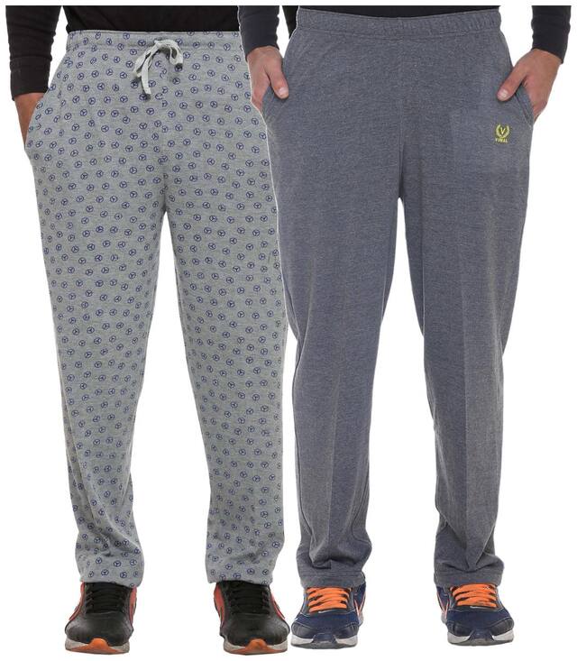 Vimal Multicolor Print And Plain Cotton Trackpants For Men (pack Of 2)