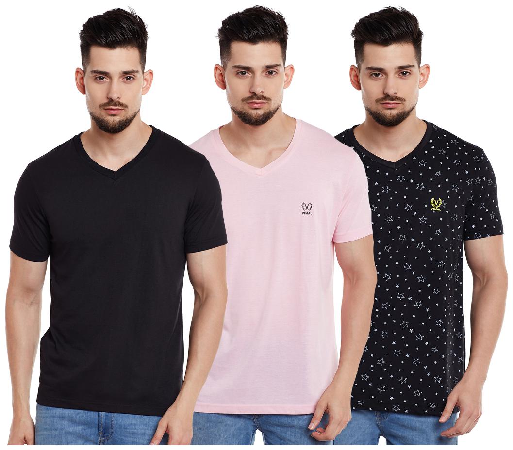 

VIMAL JONNEY Men Multi Regular fit Cotton V neck T-Shirt - Pack Of 3