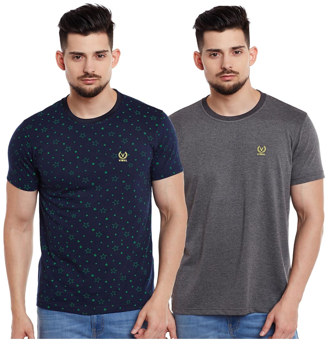 

VIMAL JONNEY Men Multi Slim fit Cotton Round neck T-Shirt - Pack Of 2