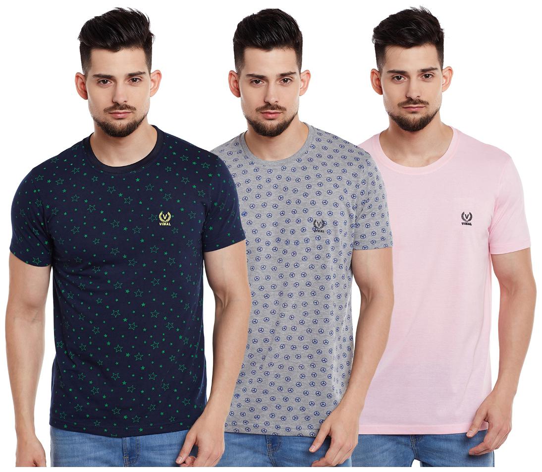

VIMAL JONNEY Men Multi Regular fit Cotton Round neck T-Shirt - Pack Of 3