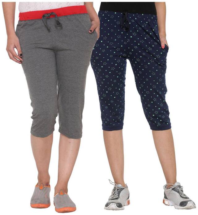 Vimal Jonney Multicolor Cotton Capris For Women(pack Of 2)