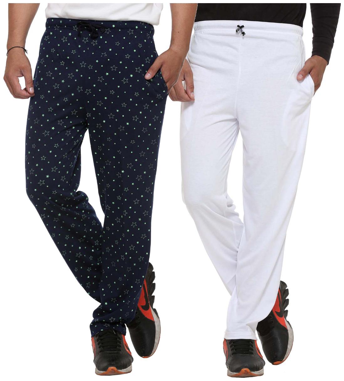 

Vimal Multicolor Print And Plain Cotton Trackpants For Men (pack Of 2)