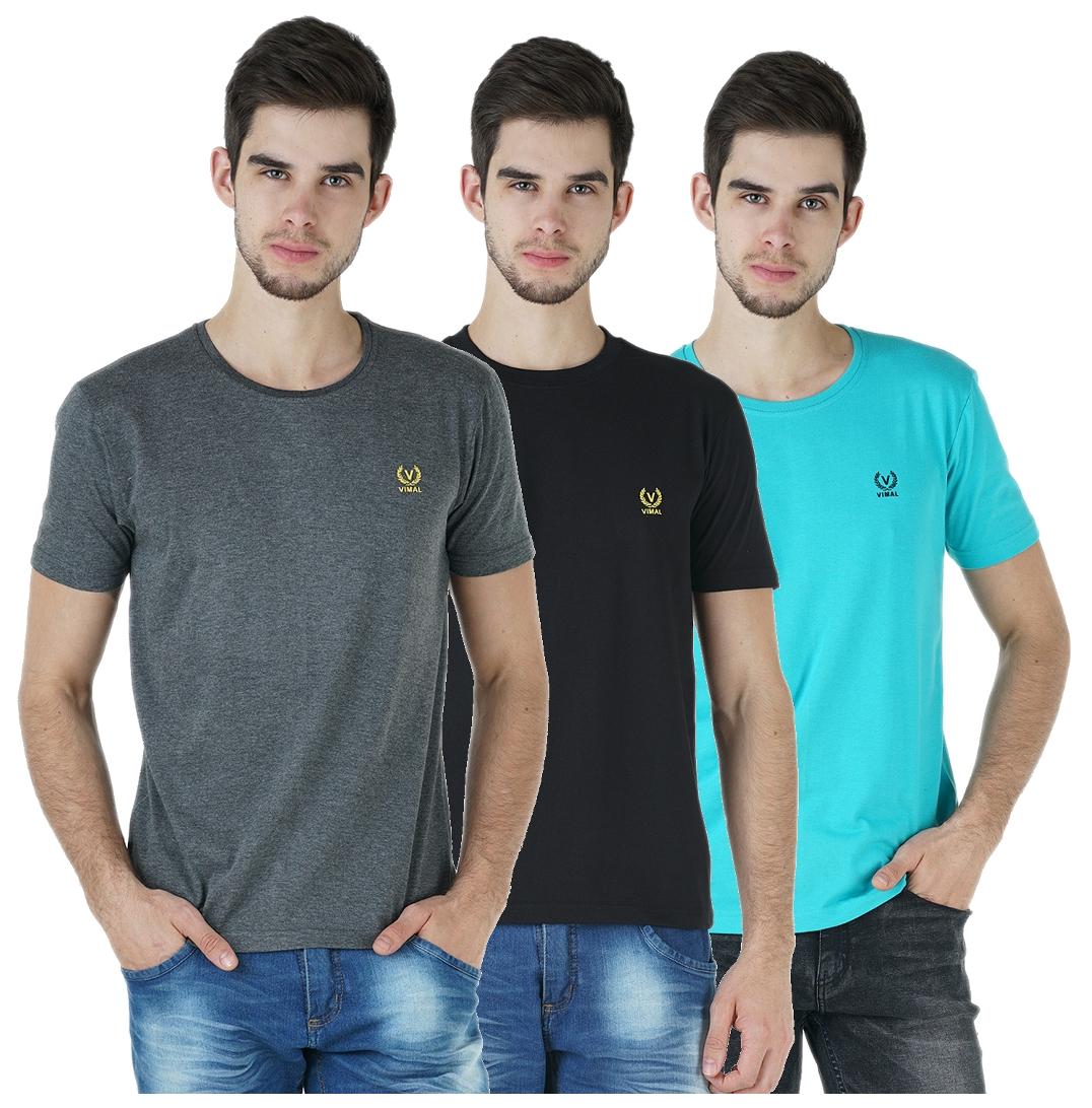 

VIMAL JONNEY Men Multi Regular fit Cotton Round neck T-Shirt - Pack Of 3