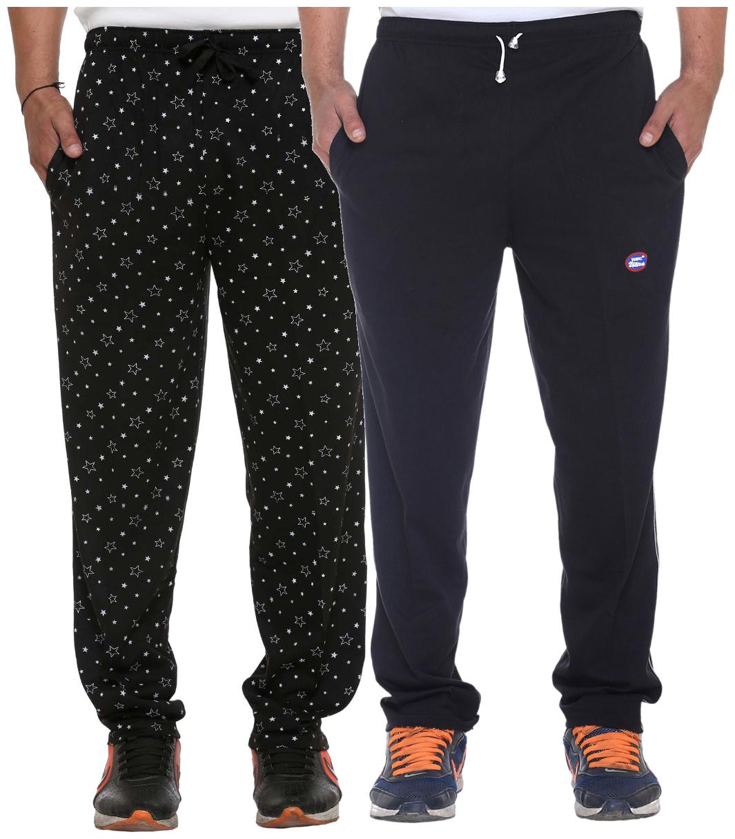 

Vimal Jonney Multicolor Print And Plain Cotton Trackpants For Men (pack Of 2)