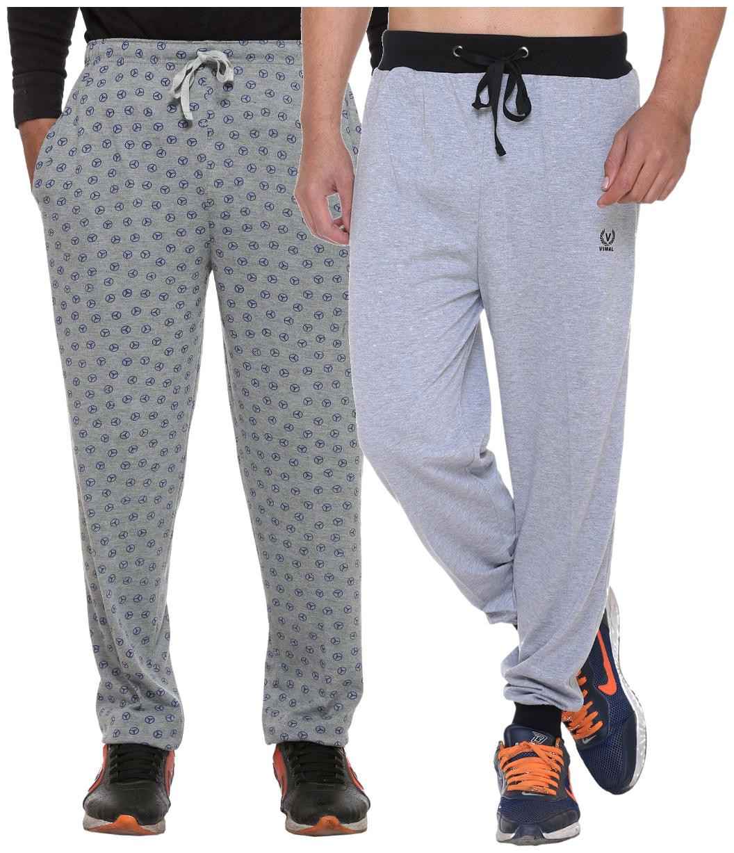 

Vimal Multicolor Print And Plain Cotton Trackpants For Men (pack Of 2)