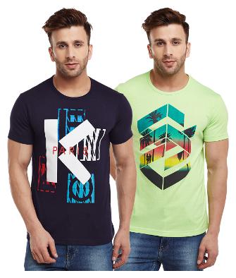 

VIMAL JONNEY Men Multi Regular fit Cotton Blend Round neck T-Shirt - Pack Of 2