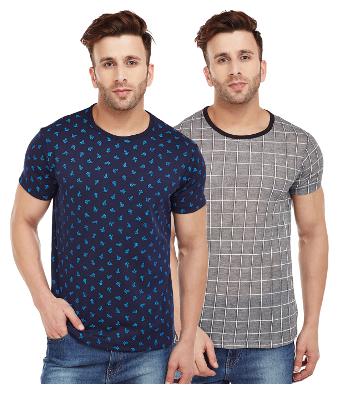 

VIMAL JONNEY Men Multi Regular fit Cotton Blend Round neck T-Shirt - Pack Of 2