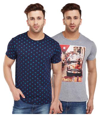 

VIMAL JONNEY Men Multi Regular fit Cotton Blend Round neck T-Shirt - Pack Of 2