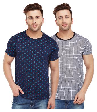 

VIMAL JONNEY Men Multi Regular fit Cotton Blend Round neck T-Shirt - Pack Of 2
