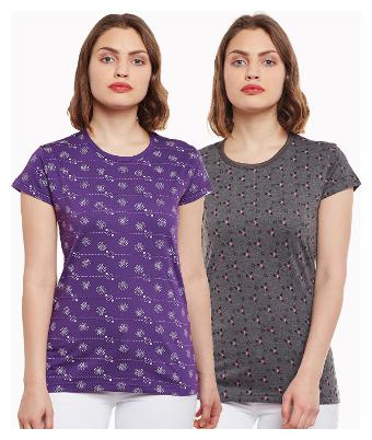 

Vimal Jonney Printed Anthra Grey And Purple Womens Tops(Pack Of 2)
