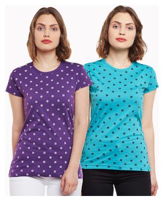

Vimal Jonney Purple And Turquoise Blue Printed Womens Casual Tops(Pack Of 2)