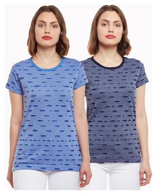 

Vimal Jonney Ripped Look Sky Blue And Navy Blue Printed Tops For Women(Pack Of 2)
