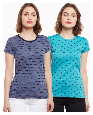 

Vimal Jonney Ripped Look Navy Blue And Green Print Tops For Women(Pack Of 2)