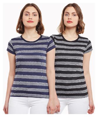 

Vimal Jonney Striped Navy Blue And Black Tops For Women(Pack Of 2)