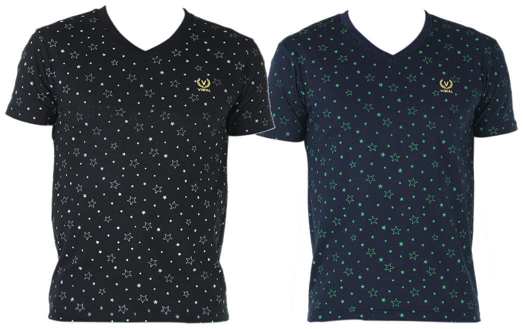 

VIMAL JONNEY Men Multi Regular fit Cotton V neck T-Shirt - Pack Of 2