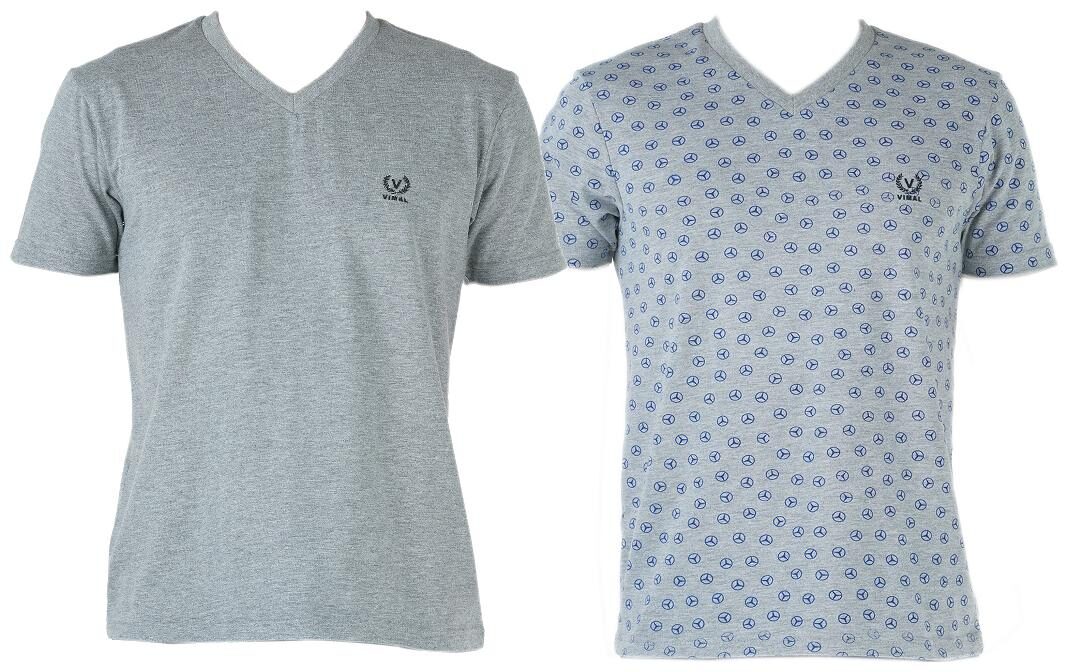 

VIMAL JONNEY Men Grey Regular fit Cotton V neck T-Shirt - Pack Of 2