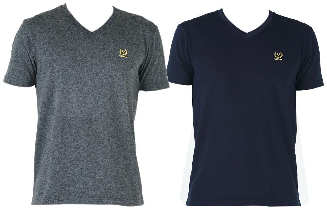 

VIMAL JONNEY Men Grey Regular fit Cotton V neck T-Shirt - Pack Of 1