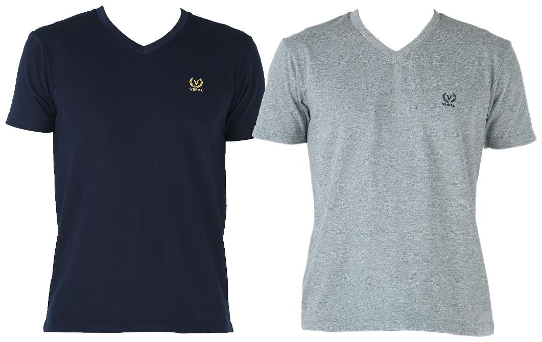 

VIMAL JONNEY Men Multi Regular fit Cotton V neck T-Shirt - Pack Of 2