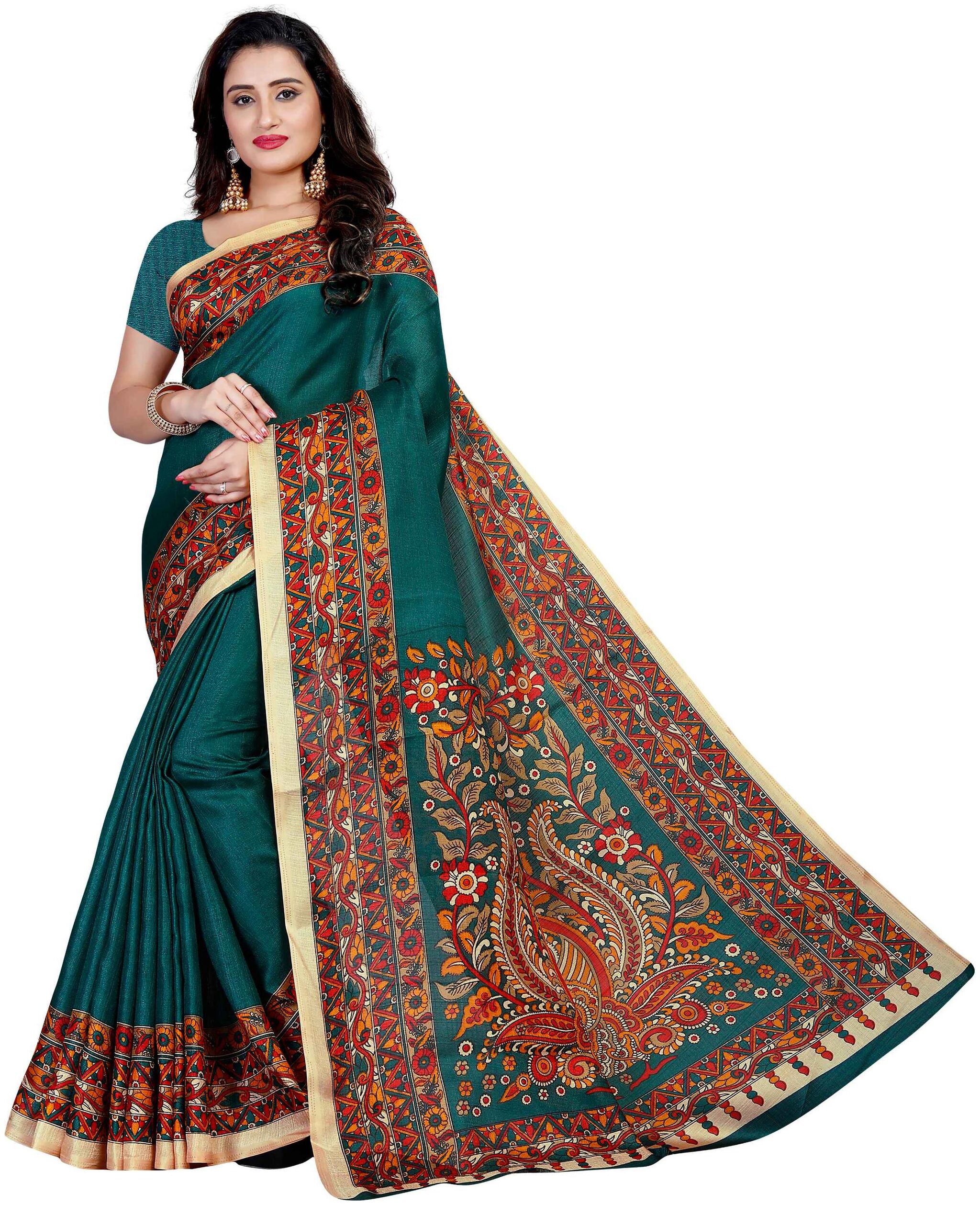 

Vimalnath Synthetics Printed Kalamkari Khadi Saree