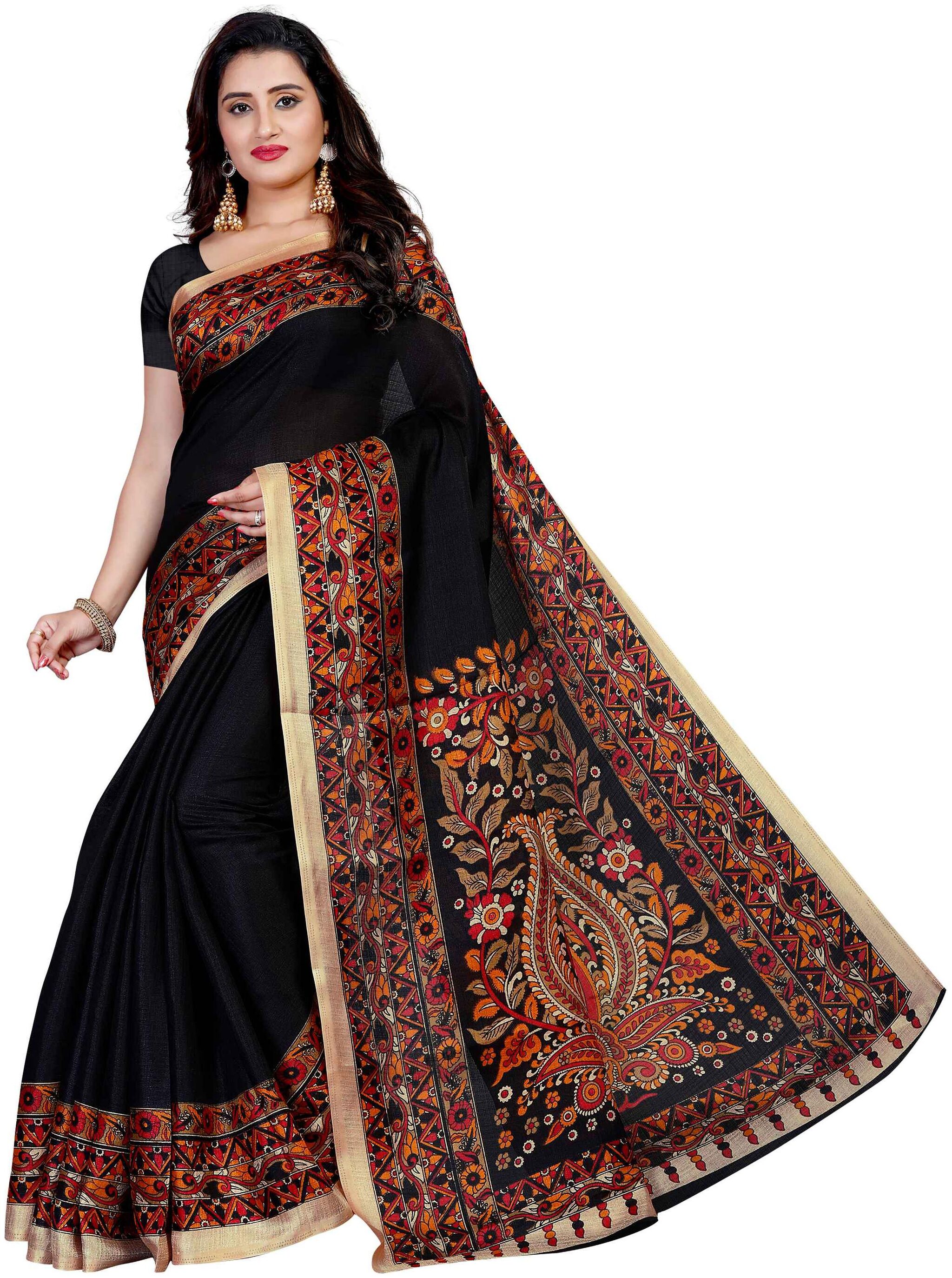

Vimalnath Synthetics Printed Kalamkari Khadi Saree