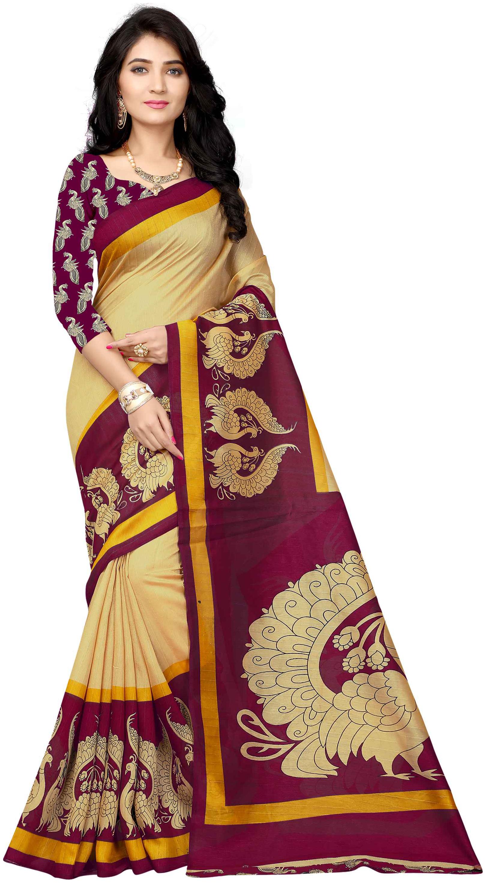 

Vimalnath Synthetics Printed Bhagalpuri Kota Silk Saree