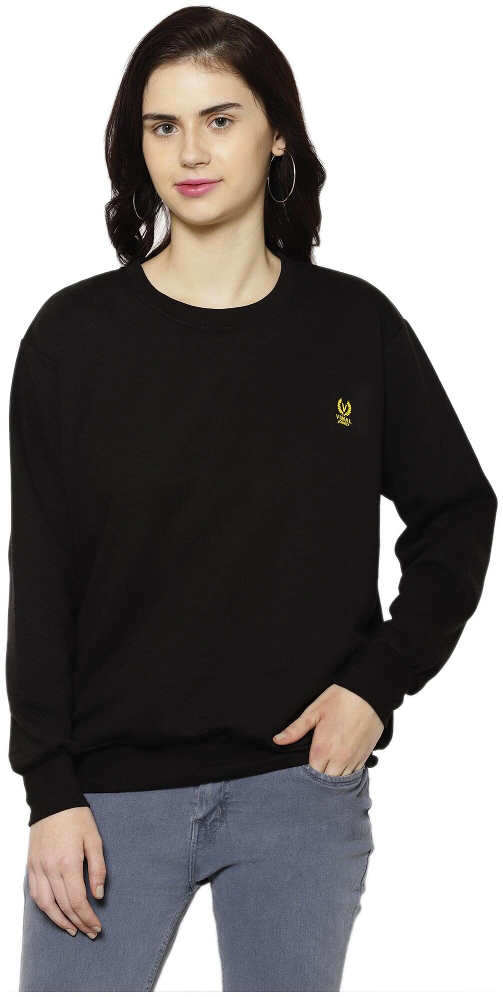 

VIMAL JONNEY Women Solid Sweatshirt - Black