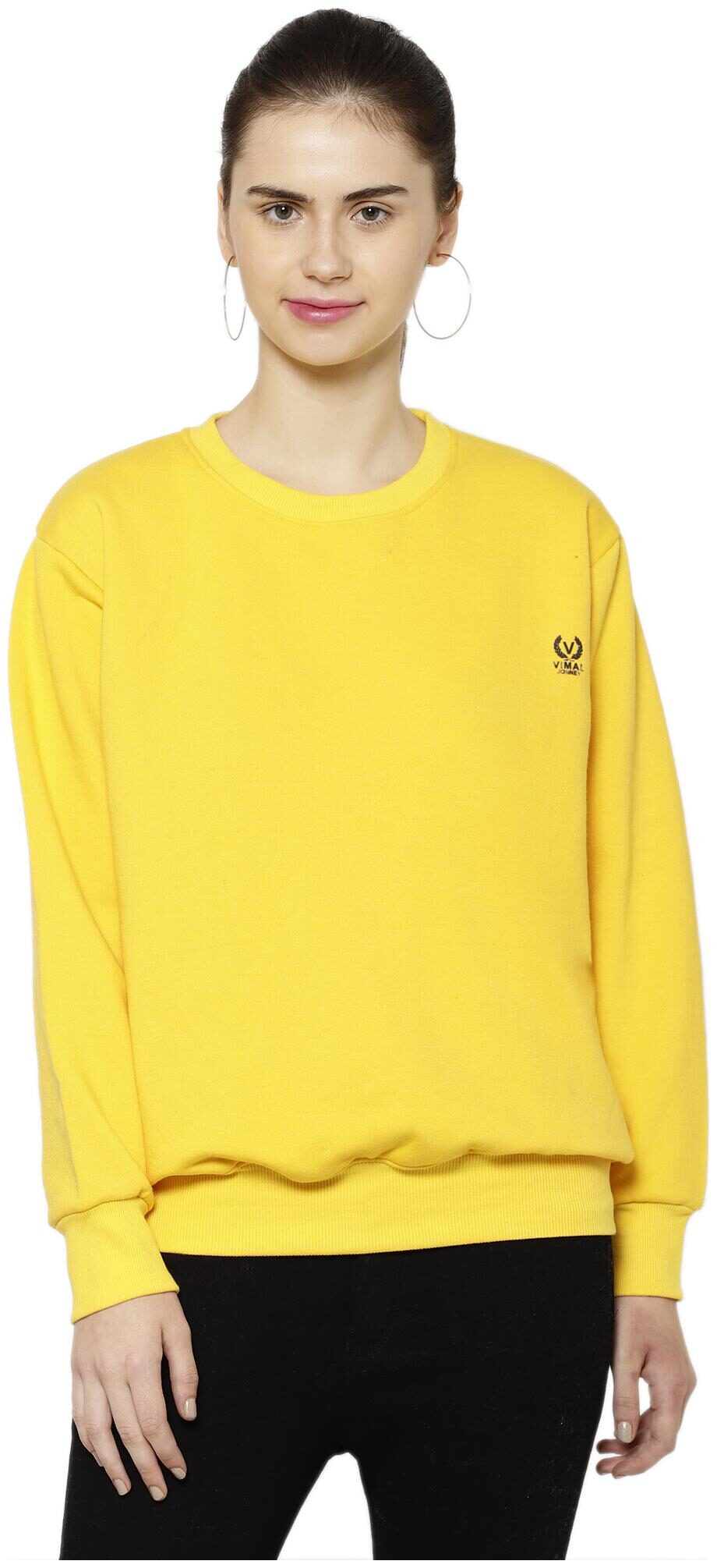 

VIMAL JONNEY Women Solid Sweatshirt - Yellow