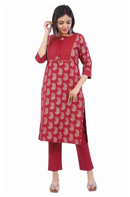 

VIMOO Women Maroon Printed Straight Kurti With Pants