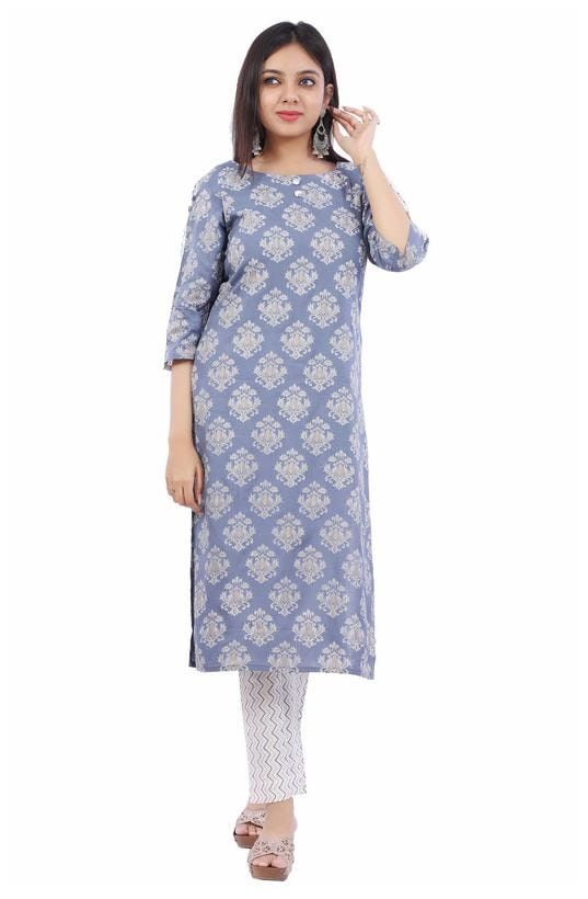 

VIMOO Women Grey Printed Straight Kurti With Pants