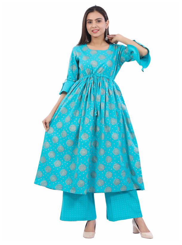 

Vimoo Women Cotton Printed Kurti With Palazzo Set (Turquoise)