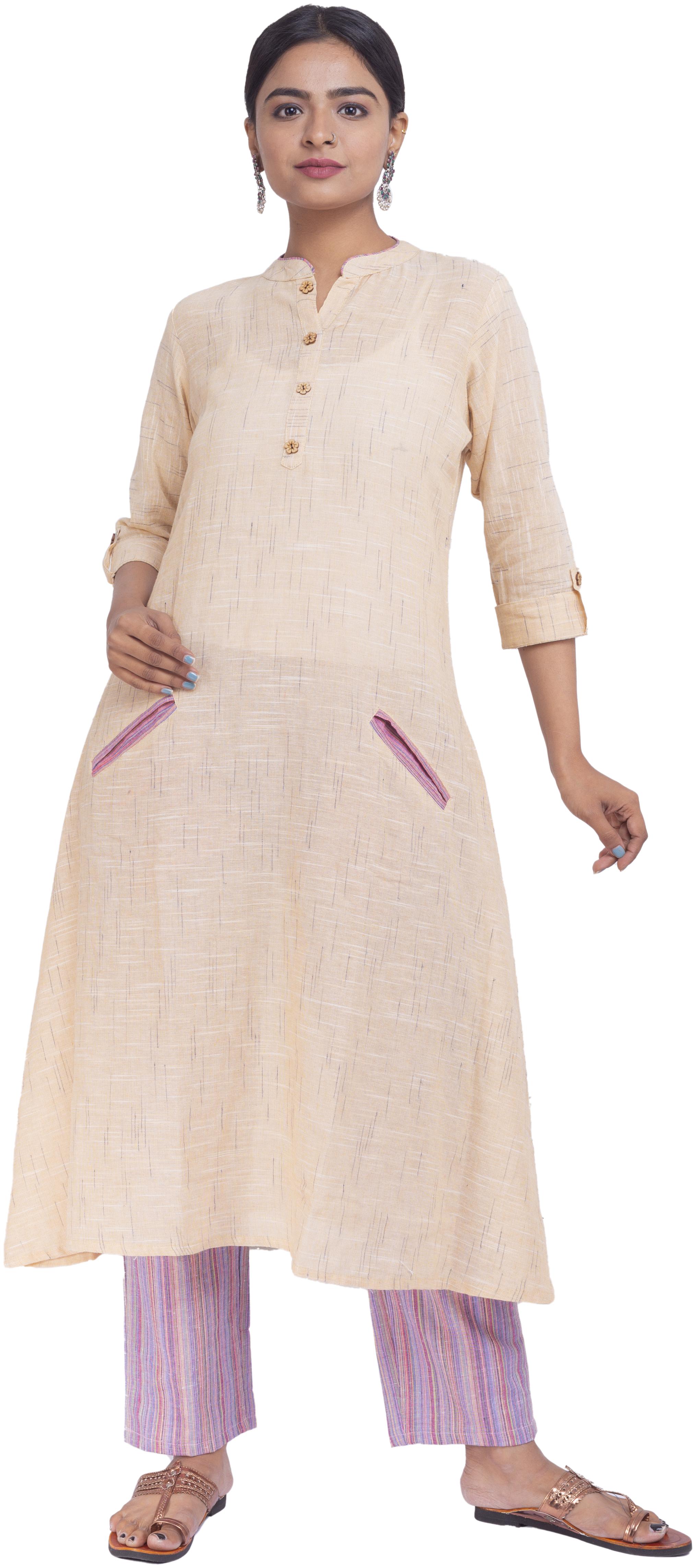 

Vimoo Women Cotton Straight Fit Kurti Pant Set (Beige)
