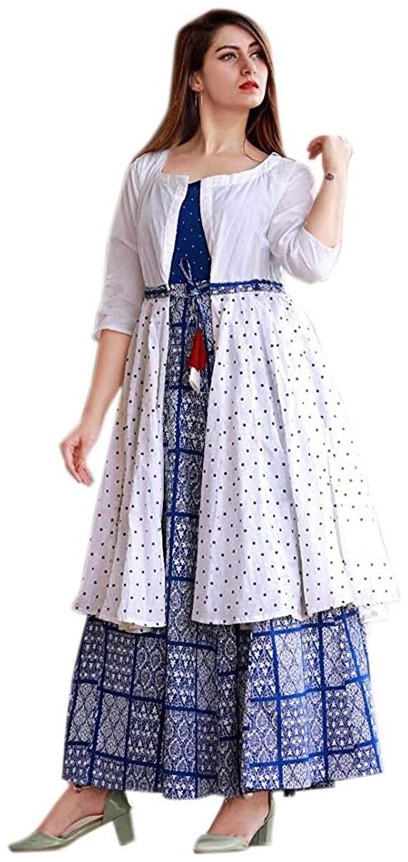 

Vimoo Womens Rayon Regular Kurta (White Blue)