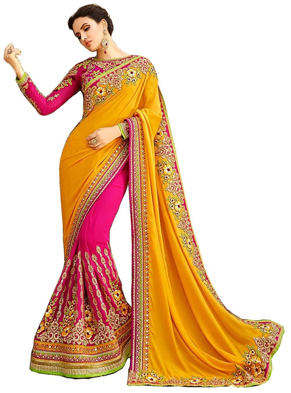 

Vinayak Textile Women Yellow Georgette Embroidered Saree