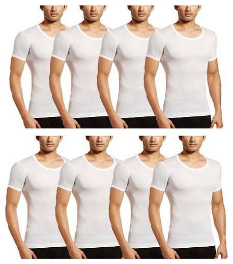 VIP Pack of 8 Half Sleeves Round Neck Men Vest - White
