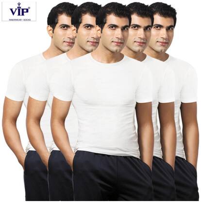 VIP Pack of 5 Half Sleeves Round Neck Men Vest - White
