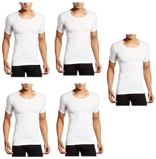 VIP Pack of 5 Half Sleeves Round Neck Men Vest - White