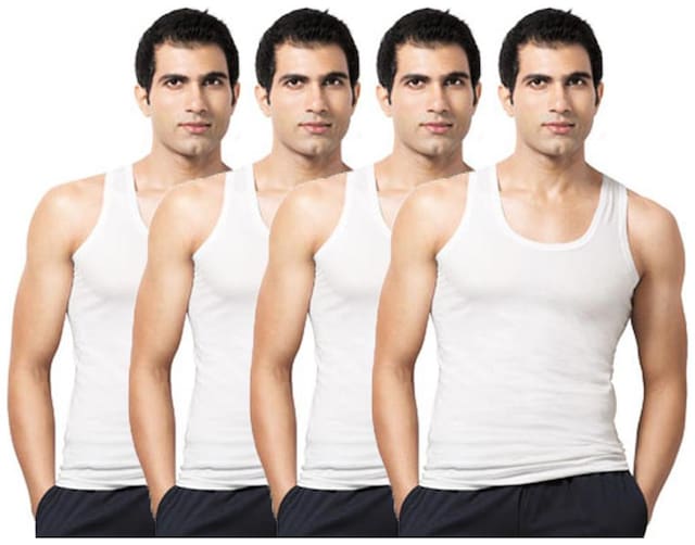 VIP Pack of 4 Sleeveless Round Neck Men Vest - White
