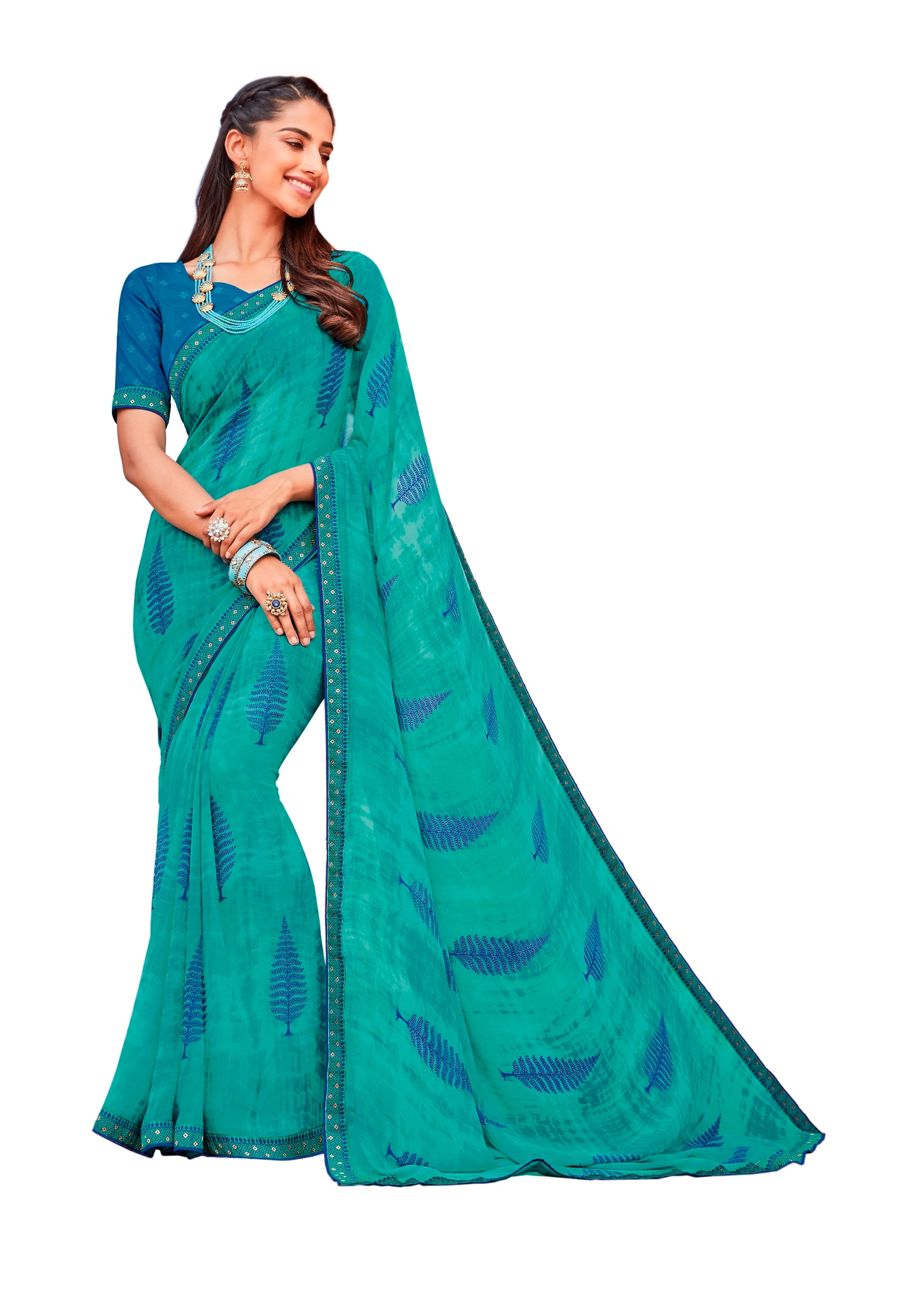

Vipul Women Faux Georgette Party Wear Saree With Blouse (Green)