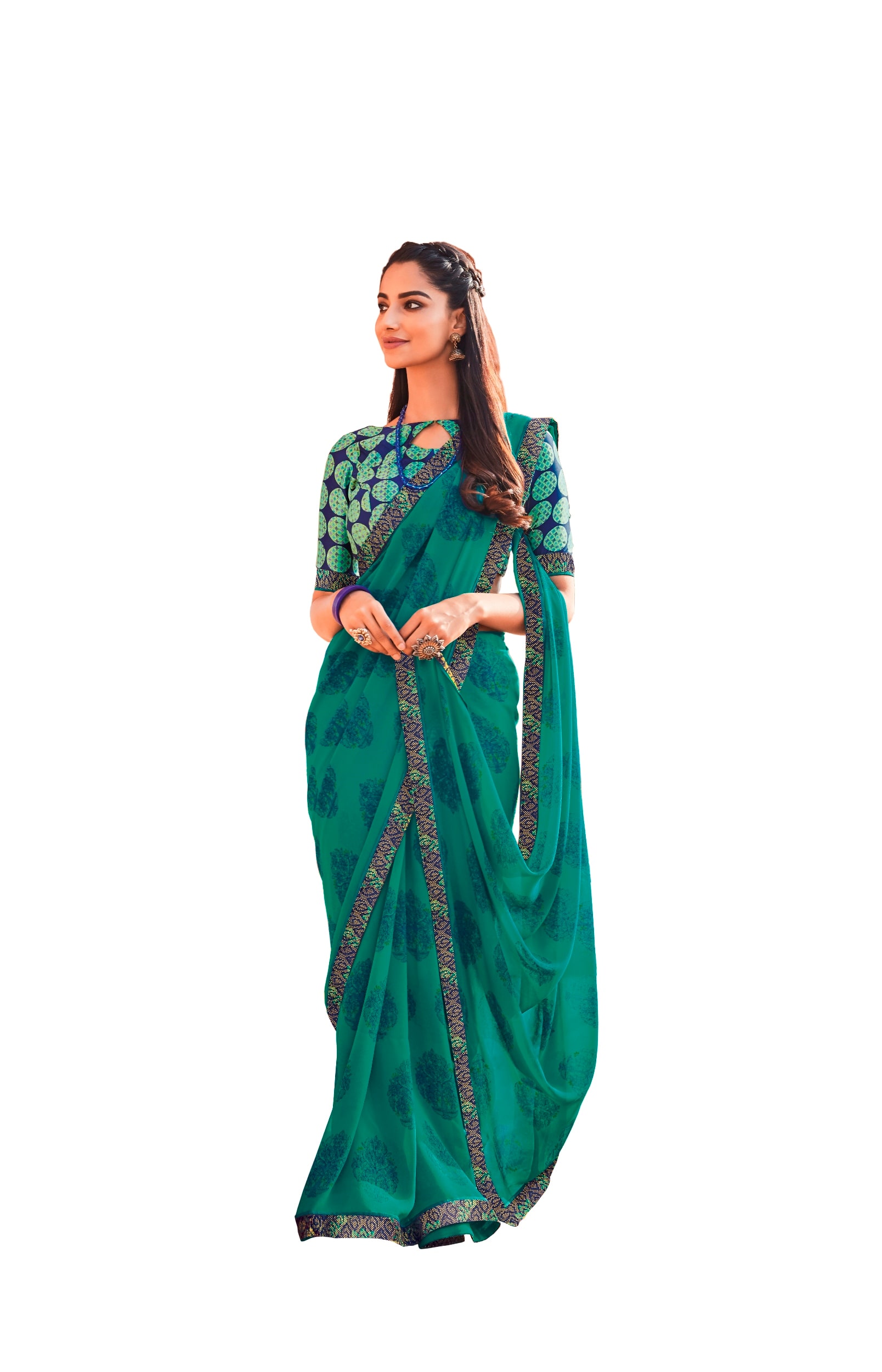 

Vipul Women Faux Georgette Party Wear Saree With Blouse (Green)