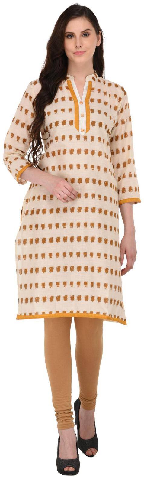 Viral Girl  Ethnic Abstract Printed Yellow-Cream Everyday Cotton Kurti