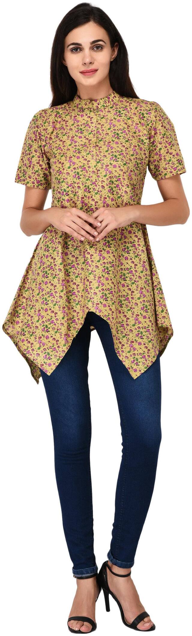 Viral Girl Women Yellow Printed Straight Kurti