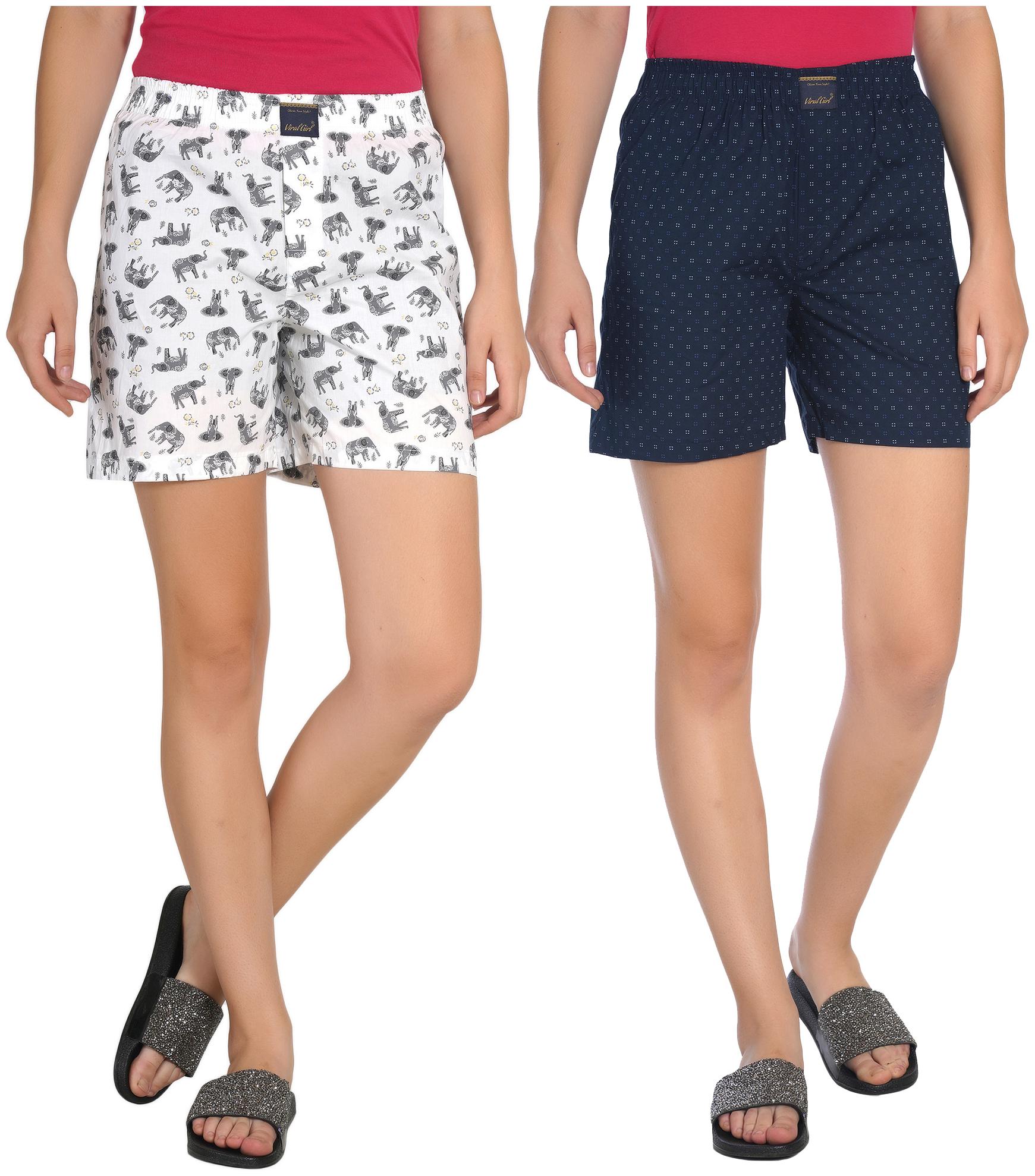 

Viral Girl Women Printed Regular shorts - White Blue