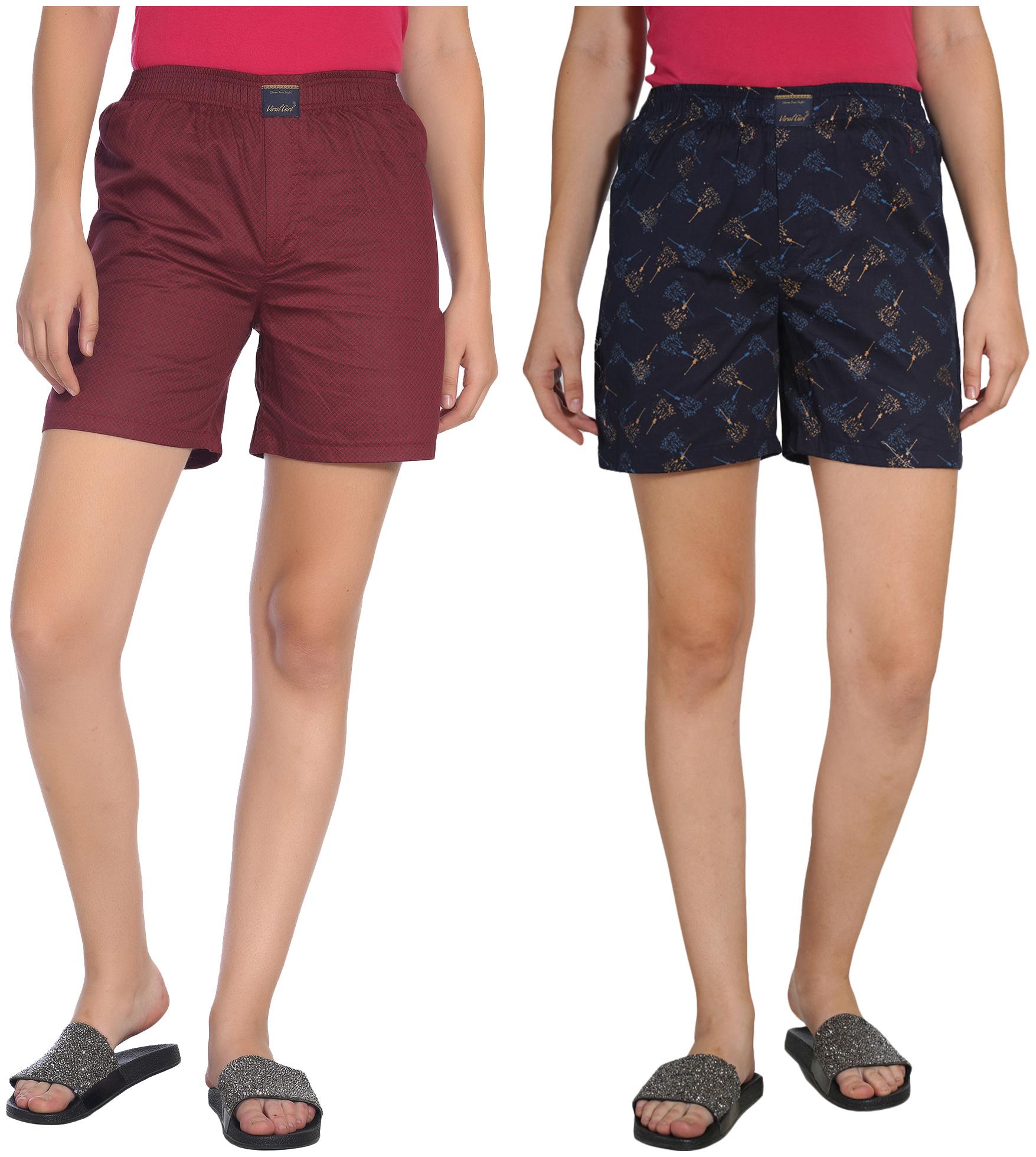 

Viral Girl Women Printed Regular shorts - Maroon Blue