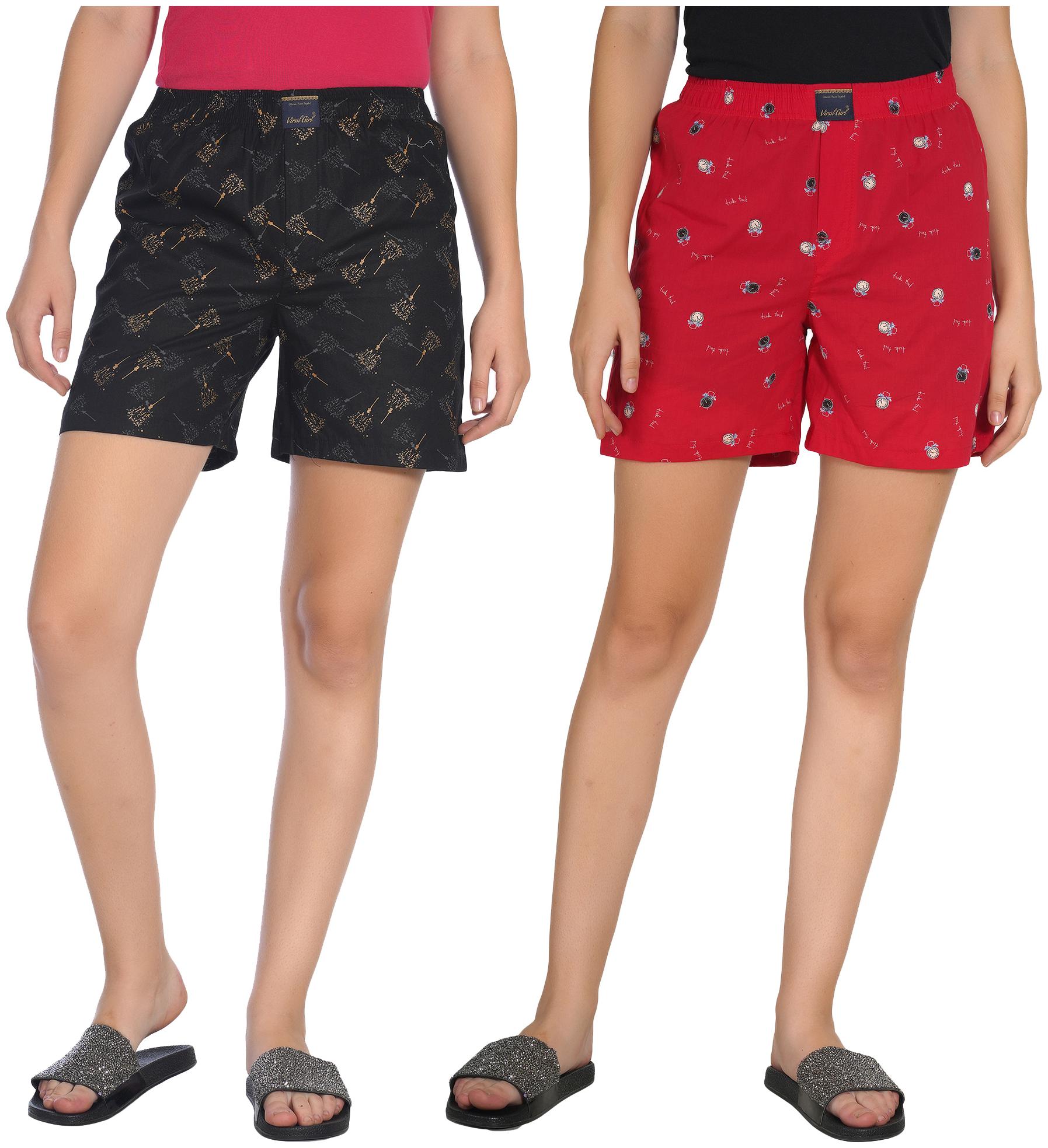

Viral Girl Women Printed Regular shorts - Black Red