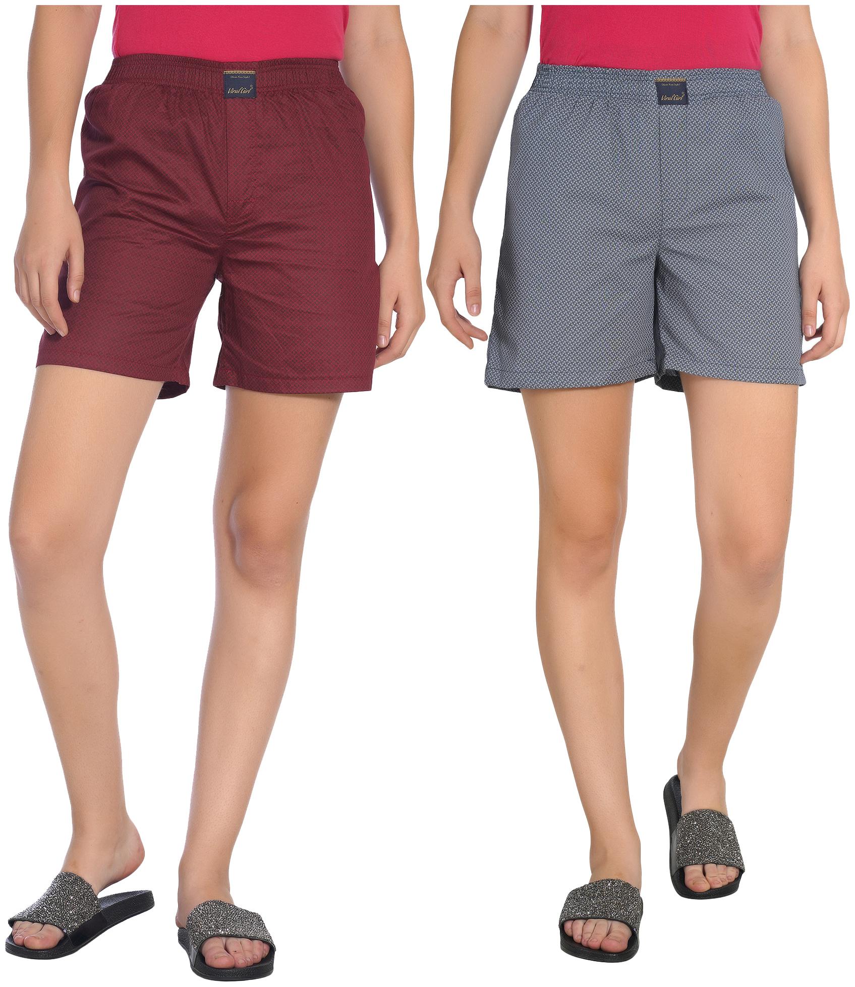 

Viral Girl Women Printed Regular shorts - Maroon Grey