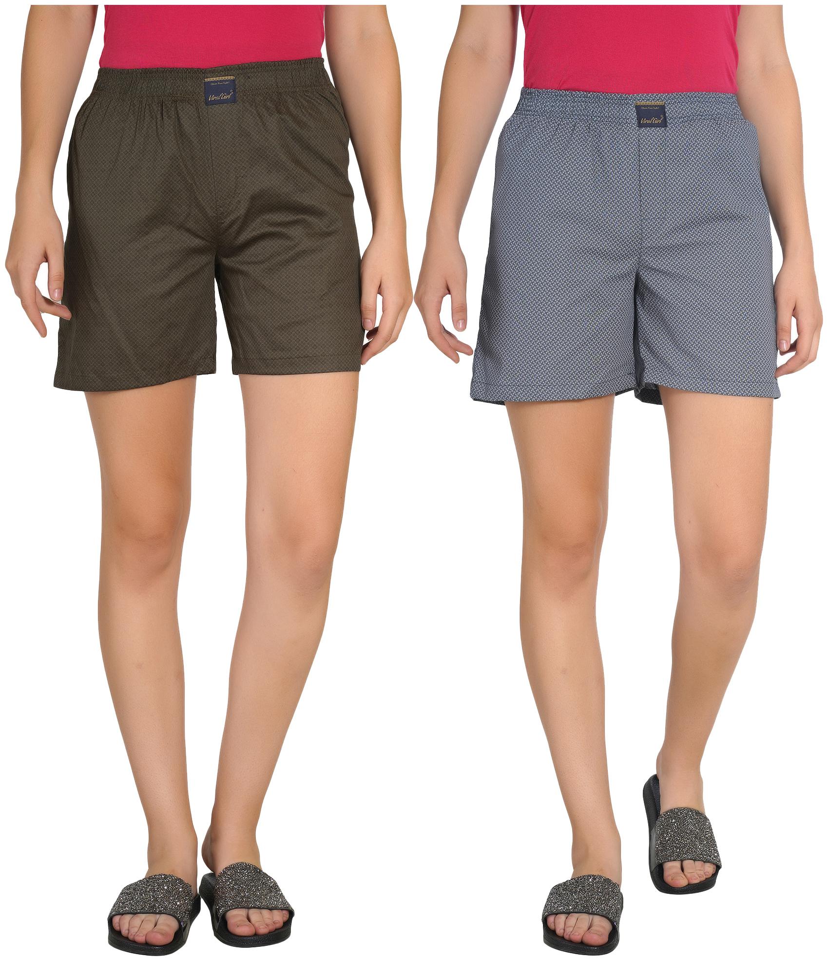 

Viral Girl Women Printed Regular shorts - Green Grey